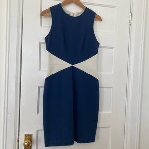 Judith and Charles geometric colourblock cotton blend office dress